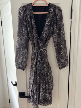 Guess Leopard Print Wrap Dress in Black and Brown